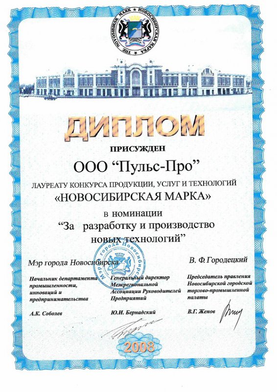 Диплом Пульс-Про за профессиональную разработку программного обеспечения